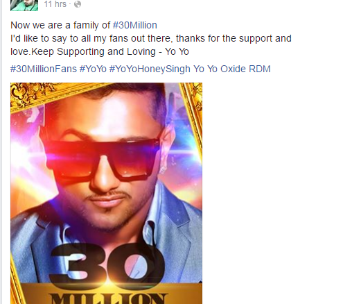 woahhh: yo yo honey singh crosses 30m mark on facebook!